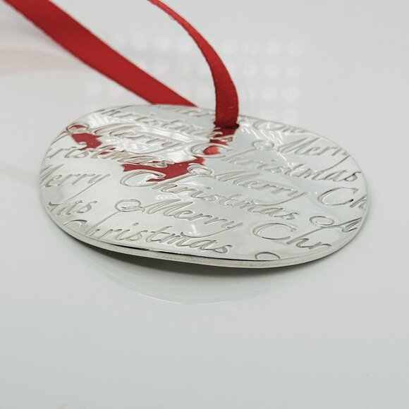 Tiffany Merry Christmas Round Wavy Holiday Ornament in Sterling Silver - Picture 4 of 6